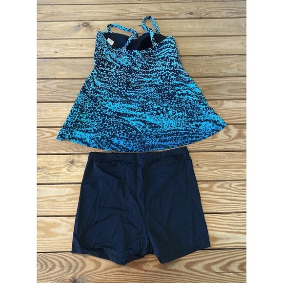NEW Kim Gravel Smocked Bandeau & Shorts Swimsuit Set 8 Women’s Blue Black - Picture 2 of 11